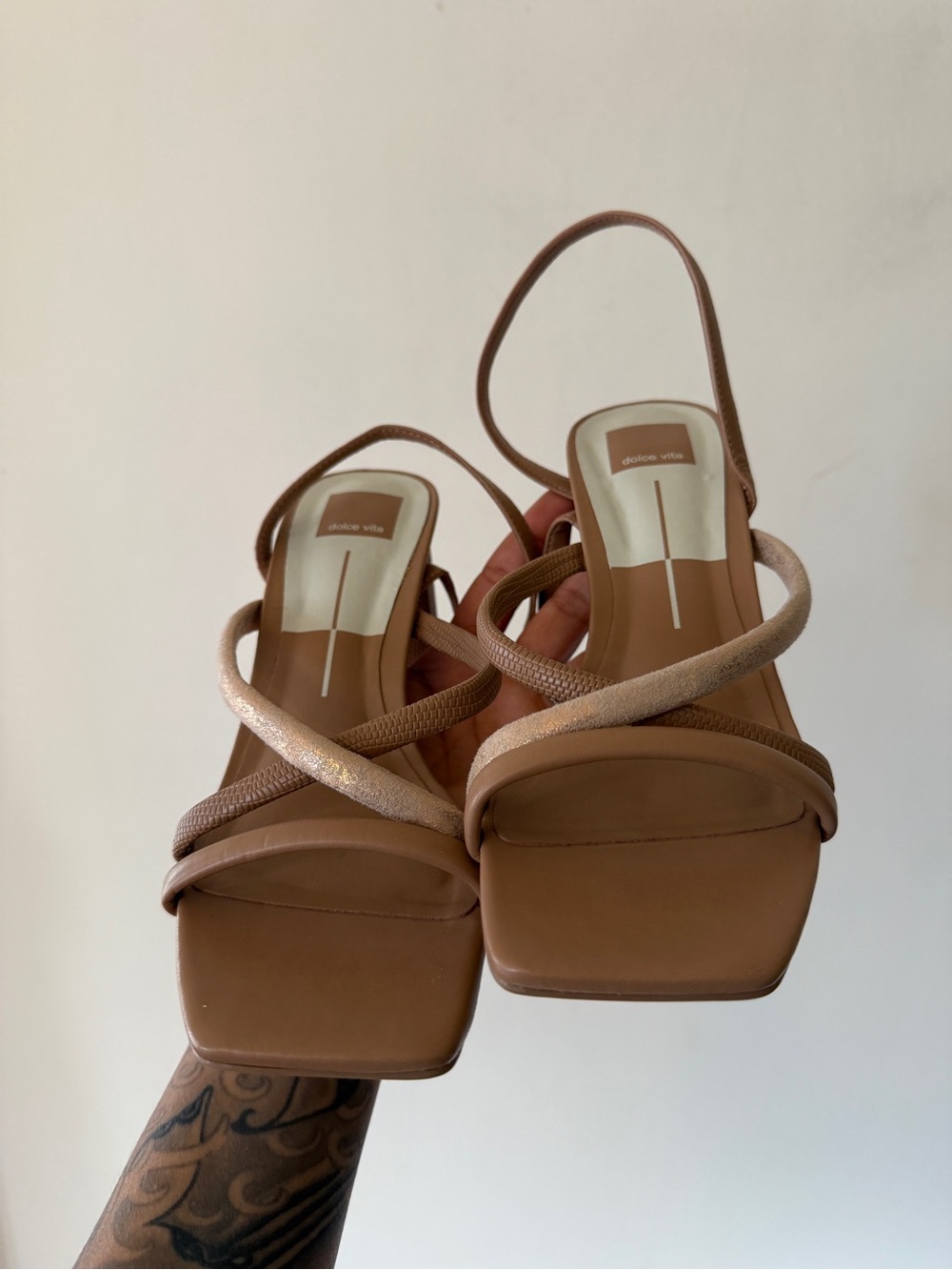 Dolce Vita Blush Nude Strappy Block Heel Sandals - Picture 3 of 6